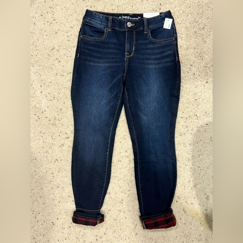 Maurice’s jeggings jeans medium M short‎ red plaid lined NEW NWT mid rise